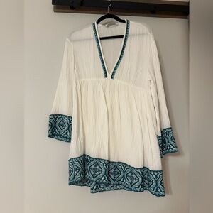Zara White and Teal Tunic Style Lined Dress - worn once